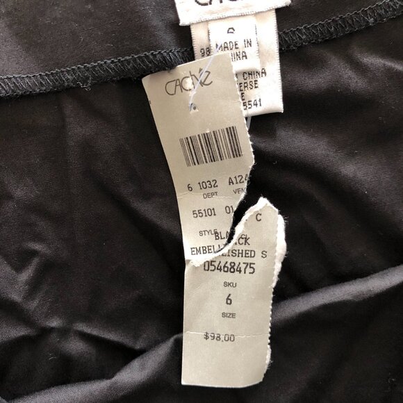 NEW Cache Poodle type beaded Black skirt size 6 White Sequin Mesh Hem - Picture 7 of 9